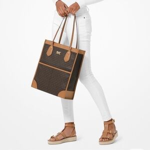 Michael Kors Brown Logo Tote with Tan Trim